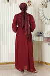 Bordo İkili Şifon Pulpayetli Tesettür Takım