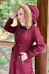 Bordo Kapüşonlu Fermuarlı Mont