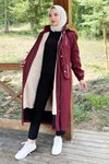 Bordo Kapüşonlu Fermuarlı Mont