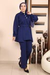 İndigo İkili Yırtmaçlı Tesettür Takım