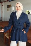İndigo Kaşe Düğme Detaylı Kaban