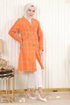 Kaşe Geniş Yaka Turuncu Düğmeli Kaban