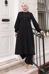 Siyah İkili Düğmeli Tesettür Takım