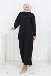 Siyah İkili Minimal Taşlı Tesettür Takım