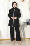Siyah İkili Taş Detaylı Tesettür Takım