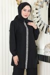 Siyah İkili Taş Detaylı Tesettür Takım