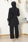 Siyah İkili Taş Detaylı Tesettür Takım