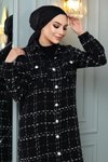 Siyah Kaşe Düğmeli Kaban