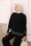 Siyah Triko İkili Şerit Detaylı Tesettür Takım