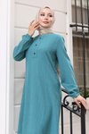 Turkuaz İkili Tesettür Düğmeli Takım