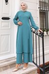 Turkuaz İkili Tesettür Düğmeli Takım