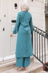 Turkuaz İkili Tesettür Düğmeli Takım