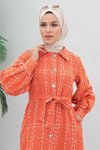 Turuncu Kaşe Düğmeli Kaban