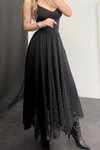Siyah Asimetrik Taş Detaylı Şifon Etek