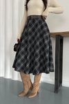 Siyah Ekose Desen Çan Kemerli Cepli Etek