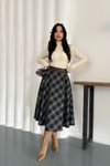 Siyah Ekose Desen Çan Kemerli Cepli Etek