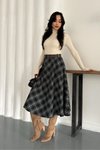 Siyah Ekose Desen Çan Kemerli Cepli Etek
