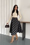Siyah Ekose Desen Çan Kemerli Cepli Etek