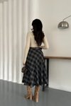 Siyah Ekose Desen Çan Kemerli Cepli Etek