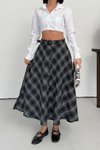 Siyah Ekose Kemerli Önü Düğmeli Cepli Etek