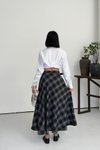 Siyah Ekose Kemerli Önü Düğmeli Cepli Etek
