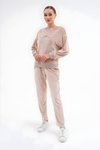 Printed Soft Velvet Tracksuit Set - Beige