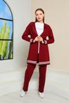 Bordo Şeritli Üçlü Kombin Eşofman Takım