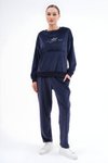 Printed Soft Velvet Tracksuit Set - Navy