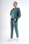 Soft Velvet Printed Tracksuit Set - Emerald