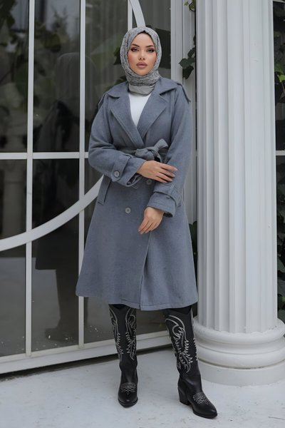 Gri Kaşe Apolet Detaylı Kaban