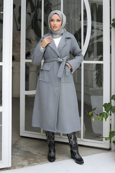 Gri Kaşe Kapak Detaylı Kaban