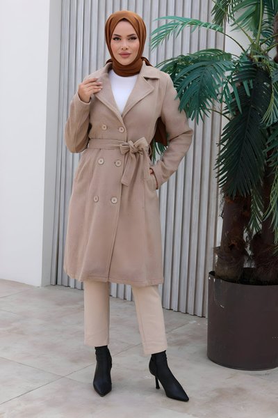 Vizon Kaşe Düğme Detaylı Kaban