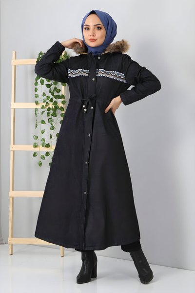 Gri Kot Nakışlı Mont