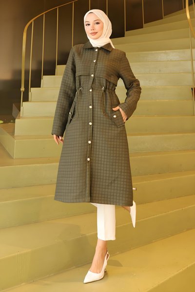 Haki Kapitone Beli Bağcıklı Kap