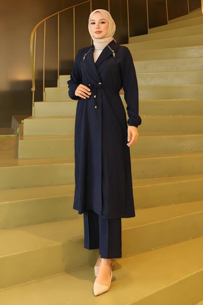 Lacivert İkili Yakası Fermuar Detaylı Takım