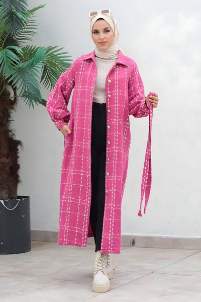 Pembe Kaşe Düğmeli Kaban