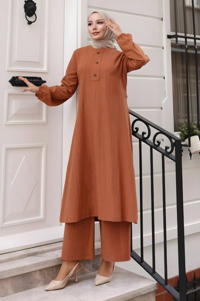 Taba İkili Tesettür Düğmeli Takım