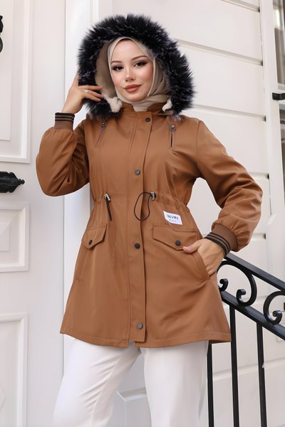 Taba Kapüşonlu Fermuarlı Mont