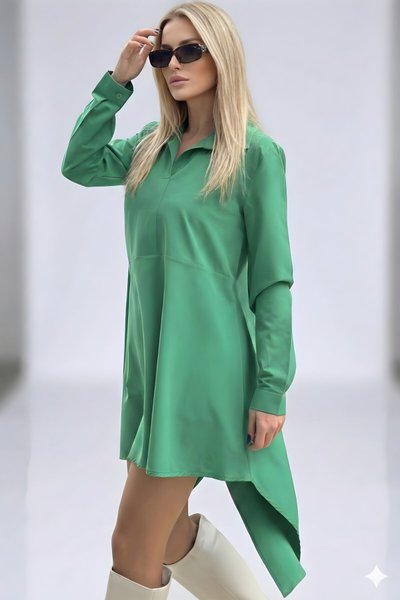Yeşil Asimetrik Terikoton Gömlek Tunik