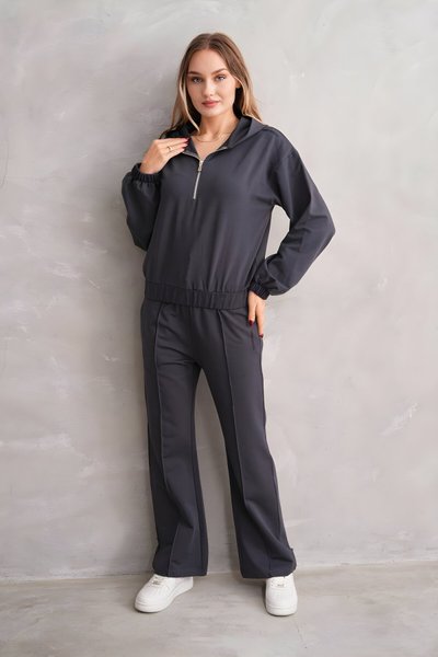 Füme Yarım Fermuar Eşofman Takımı