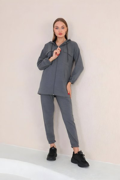 Gri Spor İkili Cepli Eşofman Takım