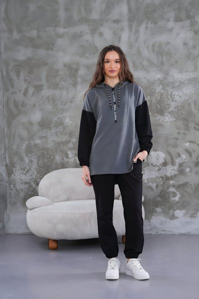 Gri Spor Yarım Fermuar İkili Takım