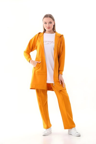 Hardal Kabartma Baskılı Üçlü Eşofman Takım