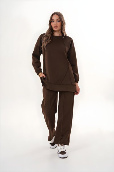 Kahverengi Bisiklet Yaka Eşofman Takım