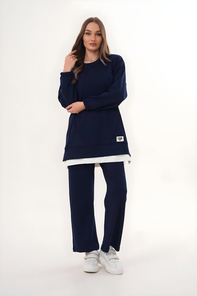 Lacivert Asimetrik Çizgili Eşofman Takım
