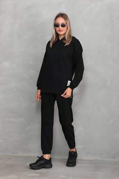 Siyah Yırtmaçlı Fermuarlı Eşofman Takım