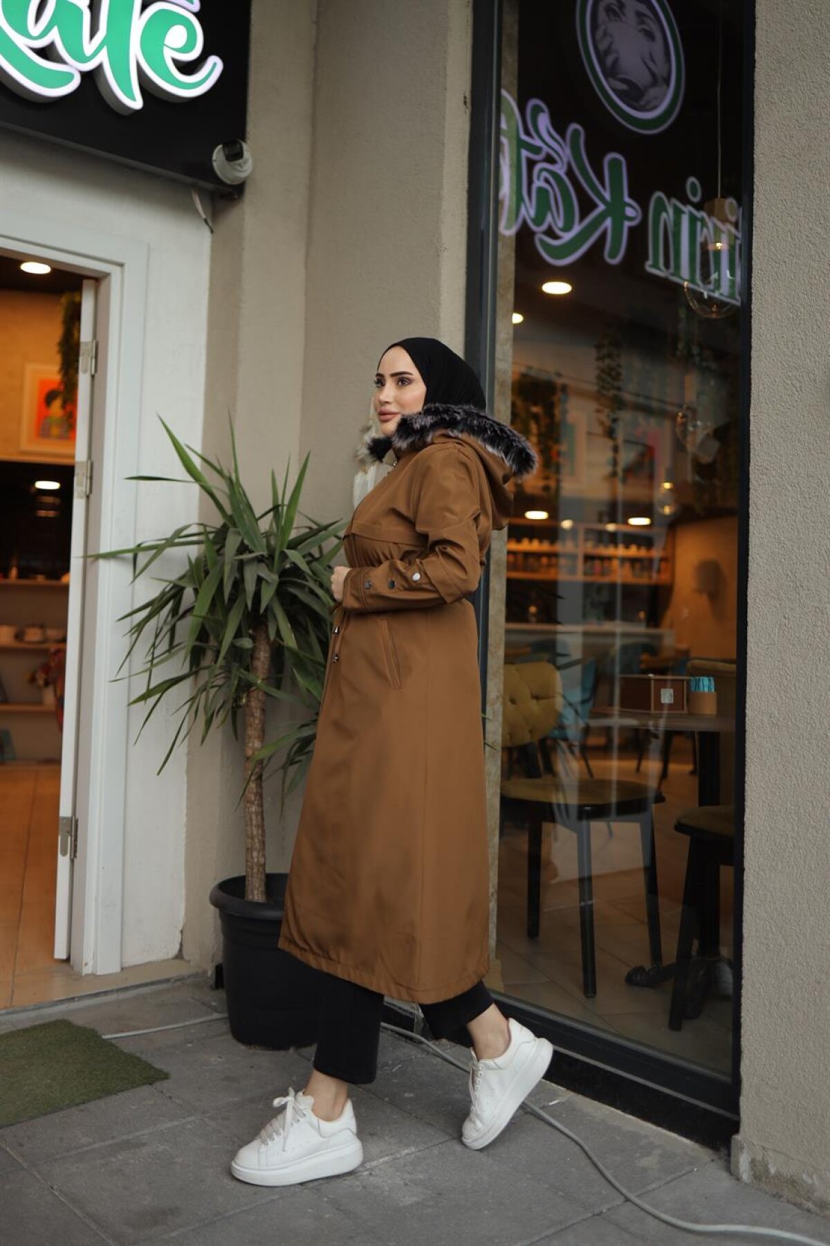 Button-Detail Modest Coat - Camel - Misskayle