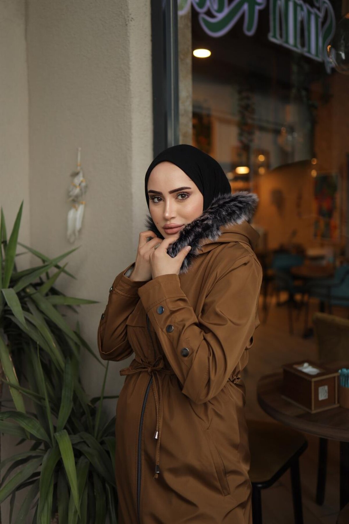 Button-Detail Modest Coat - Camel - Misskayle