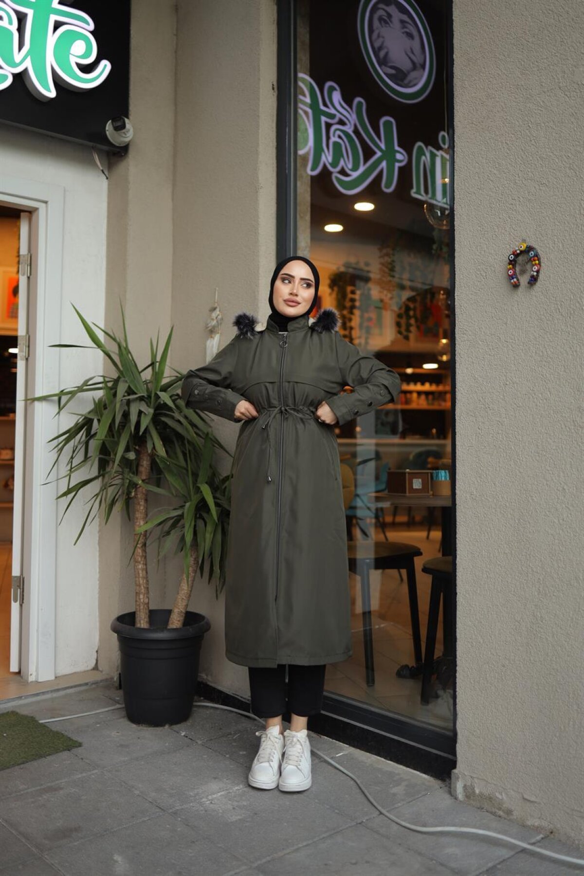 Haki Düğme Detaylı Mont - Misskayle