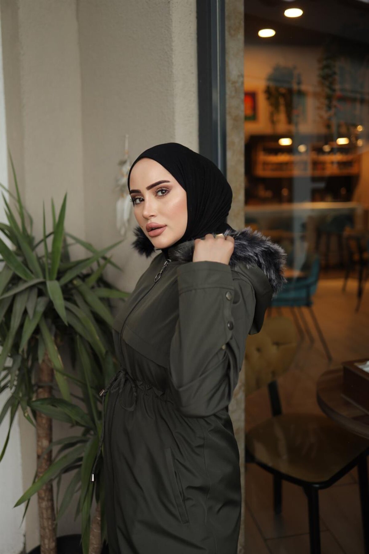 Haki Düğme Detaylı Mont - Misskayle